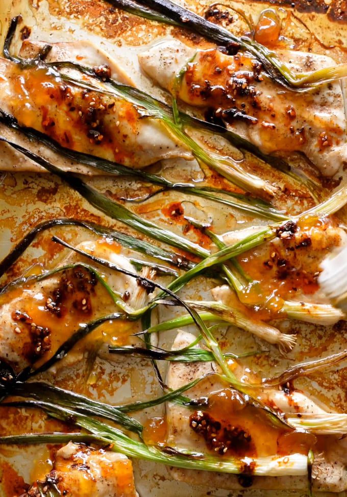 Apricot Chicken with Charred Scallions